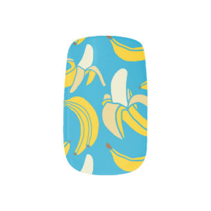 Yellow bananas, blue background pattern minx nail art