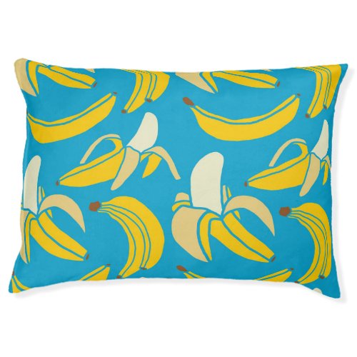 Yellow bananas blue background pattern pet bed