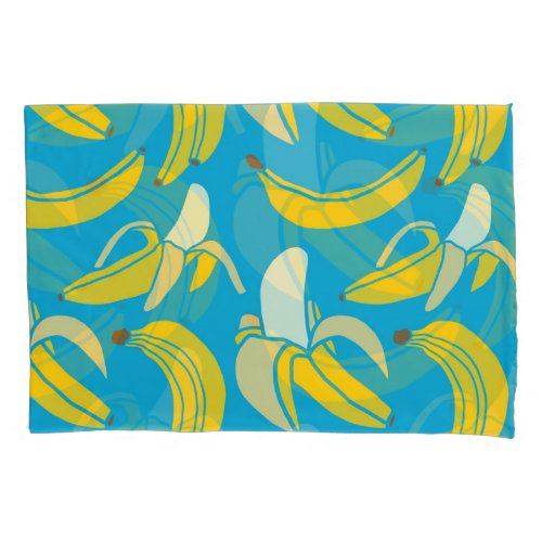 Yellow bananas blue background pattern pillow case