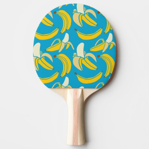 Yellow bananas blue background pattern ping pong paddle