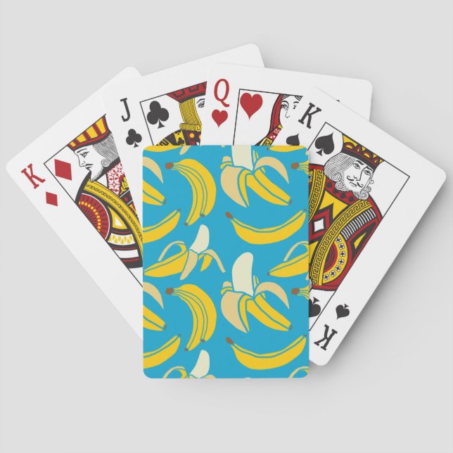 Yellow bananas, blue background pattern poker cards (Back)