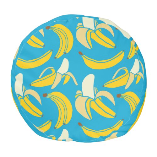 Yellow bananas blue background pattern pouf