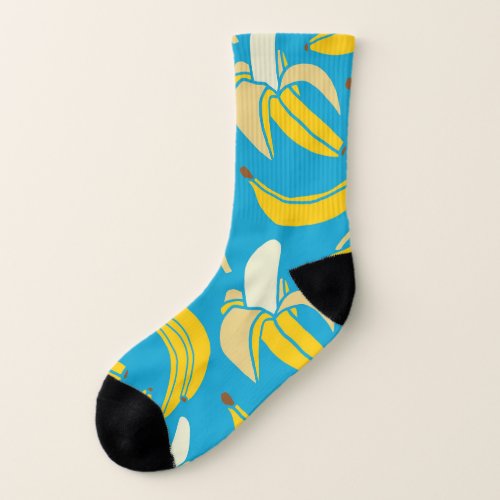 Yellow bananas blue background pattern socks
