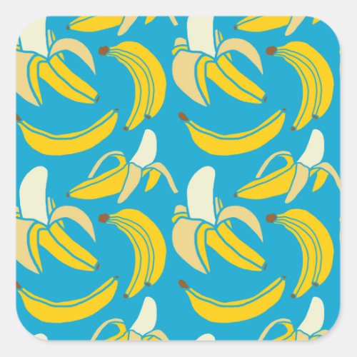 Yellow bananas blue background pattern square sticker