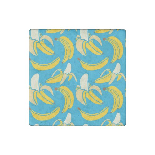 Yellow bananas blue background pattern stone magnet