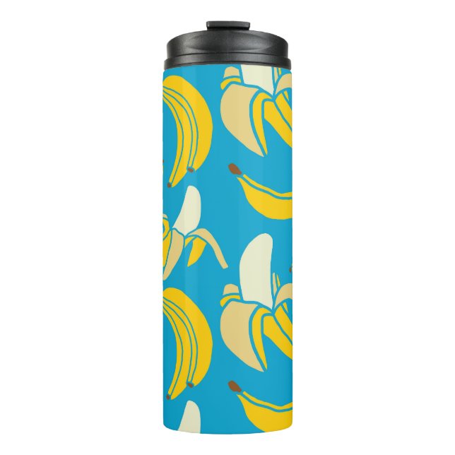 Yellow bananas, blue background pattern thermal tumbler (Front)
