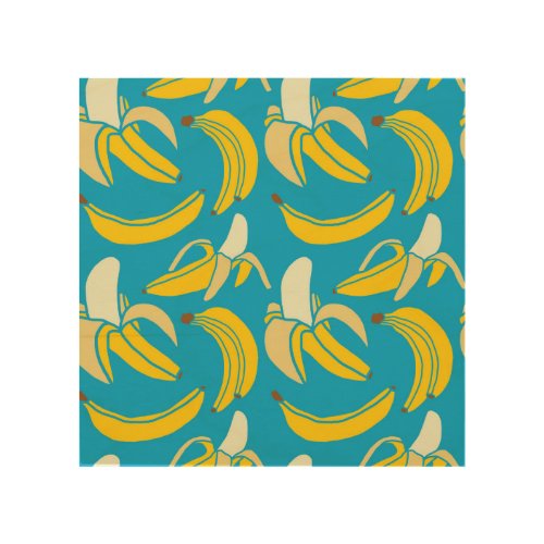 Yellow bananas blue background pattern wood wall art