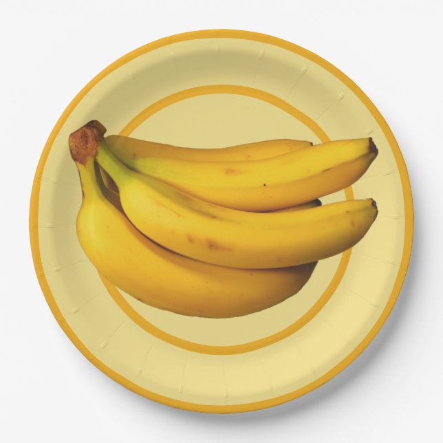 Yellow bananas Bunch on a    Paper Plates (Front)