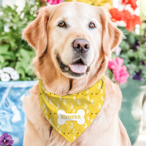 Yellow Bananas Cute Dog Bone Custom Name Pet Bandana Collar