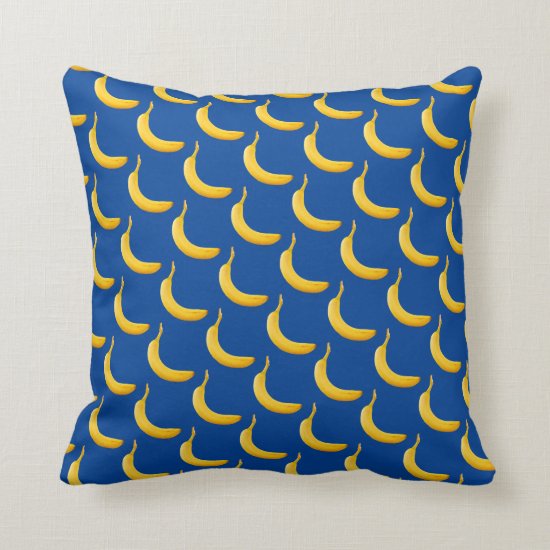 Yellow Bananas on Blue Throw Pillow