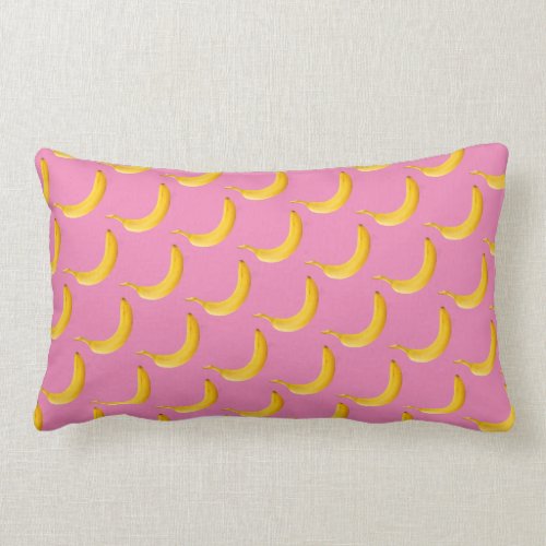 Yellow Bananas on Pink Lumbar Pillow