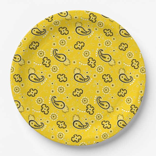 Yellow Bandana Cowboy Rustic Modern Adventure Paper Plates (Front)