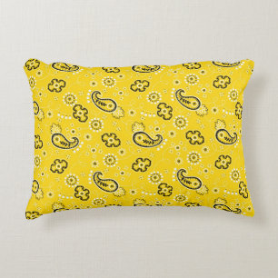 Yellow Bandana Pattern Modern Retro Colorful Fun Accent Pillow