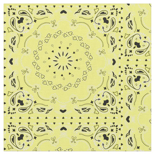 yellow bandana print cowgirl hearts fabric (Close Up)