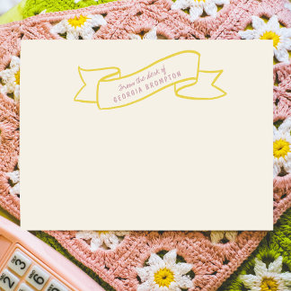 Yellow Banner Violet Purple Personalized Name Note Card