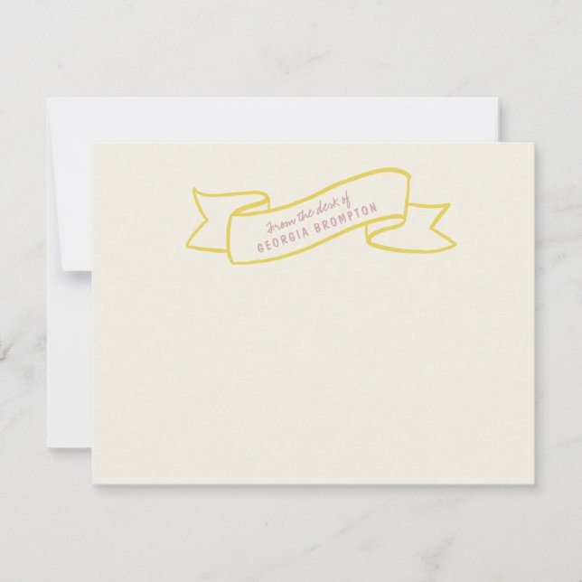 Yellow Banner Violet Purple Personalized Name Note Card (Front)