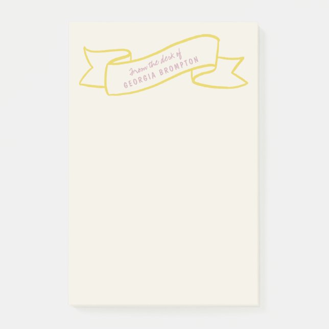 Yellow Banner Violet Purple Personalized Name Post-it Notes (Front)