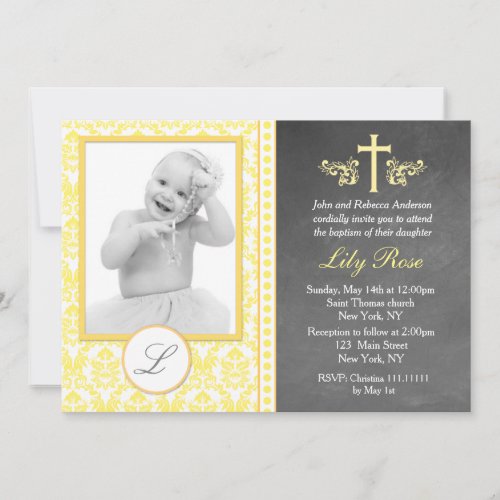 Yellow Baptism Christening Chalkboard Invitations