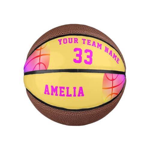 Yellow Basket Ball Girl Player Name Team Number Mini Basketball