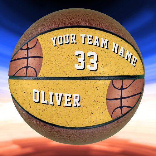Yellow Basketball Ball Player Team Name Number