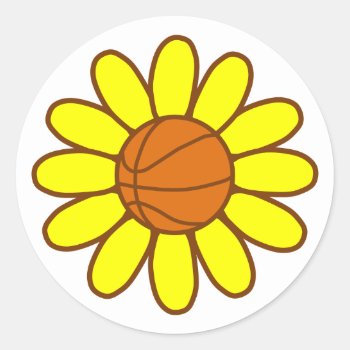 Yellow Basketball Girl Classic Round Sticker by SportsGirlStore at Zazzle