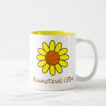 Yellow Basketball Girl Two-tone Coffee Mug by SportsGirlStore at Zazzle