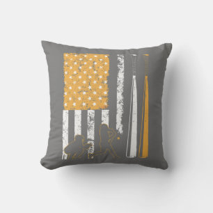 Yellow Bat Flag Patriotic American Sports Fan Throw Pillow