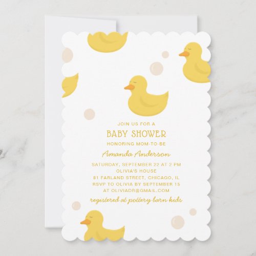 Yellow bath duck Cute toy animal bird baby shower Invitation