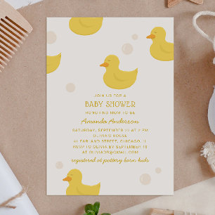 Yellow bath duck. Cute toy animal bird baby shower Invitation