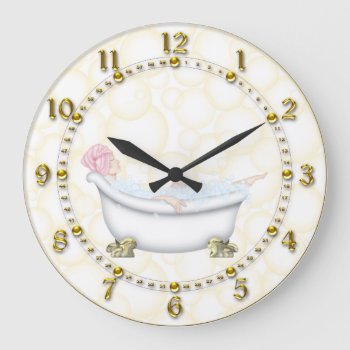 Yellow Bathroom Bubbles Large Clock by The_Clock_Shop at Zazzle