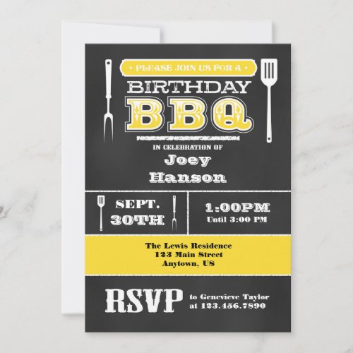 Yellow BBQ Birthday Chalkboard Invitation