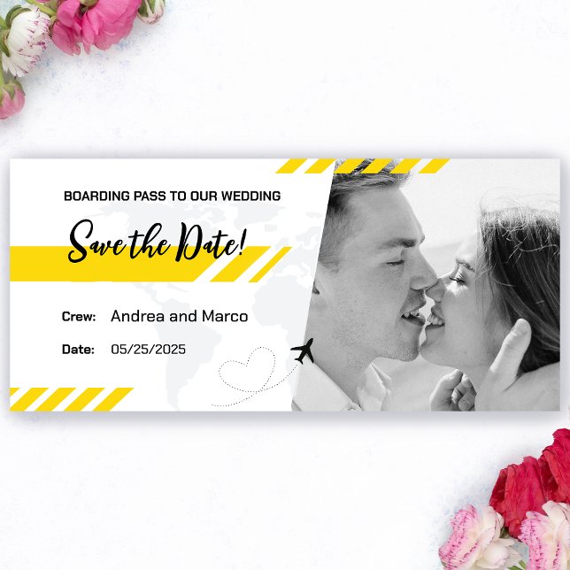 Yellow Beach Boarding Pass Wedding Save the Date (Yellow Beach Boarding Pass Wedding Save the Date)