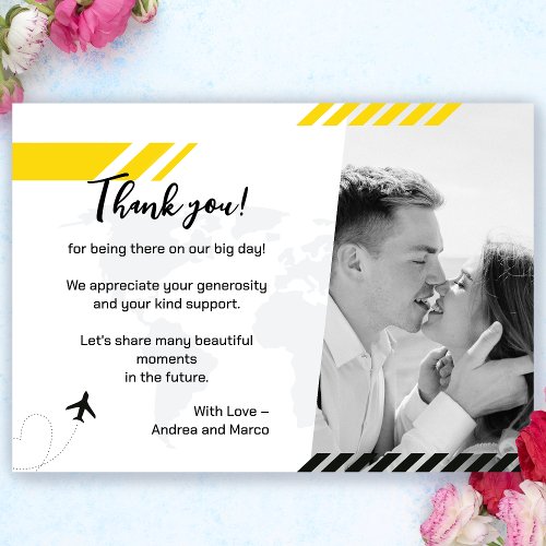 Yellow Beach Wedding Boarding Pass Thank You Card