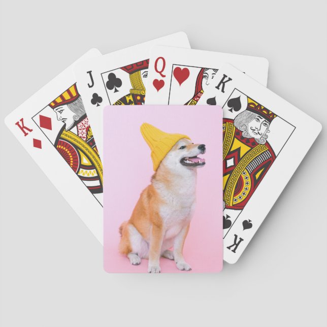 Yellow Beanie Shiba Inu Dog Poker Cards (Back)