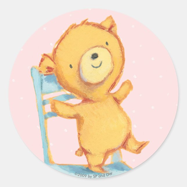 Yellow Bear Dances and Plays on Chair Classic Round Sticker (Front)
