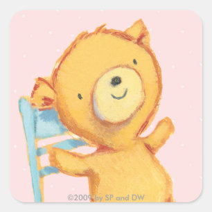 Yellow Bear Dances and Plays on Chair Square Sticker