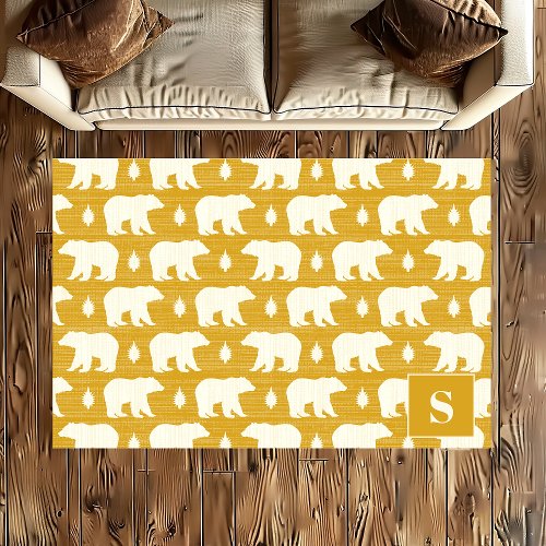 Yellow Bear Pattern Boho Monogram Rug