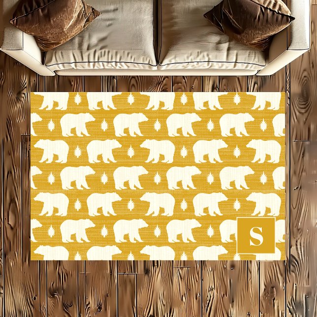 Yellow Bear Pattern Boho Monogram Rug (Creator Uploaded)
