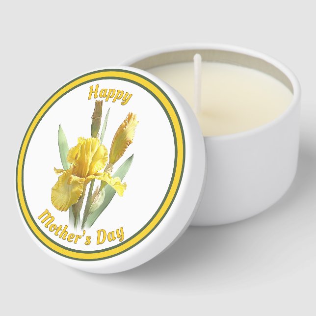 Yellow Bearded Iris Botanical Art Personalized  Mini Candle Favors (Corner)