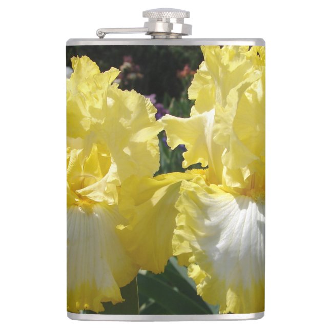 Yellow Bearded Iris Irises Flowers floral Flask (Front)