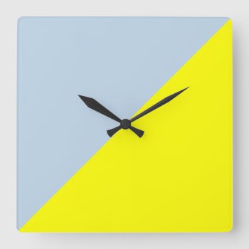 Yellow & Beau Blue Solid Color Background Square Wall Clock by NhanNgo at Zazzle