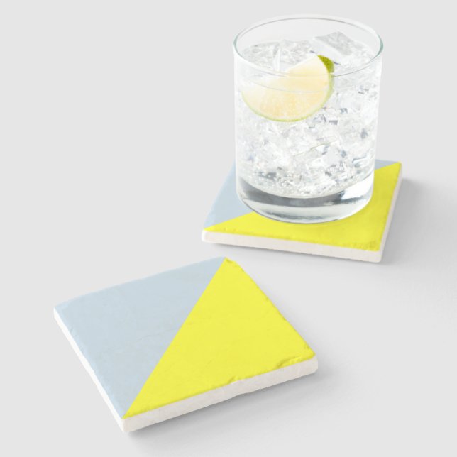 Yellow & Beau blue Solid Color Background Stone Coaster (Side)