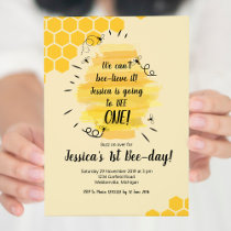 Yellow Bee 1st Birthday Party Invitation