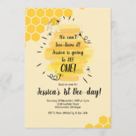 Yellow Bee 1st Birthday Party Invitation
