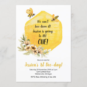Yellow Bee 1st Birthday Party Invitation