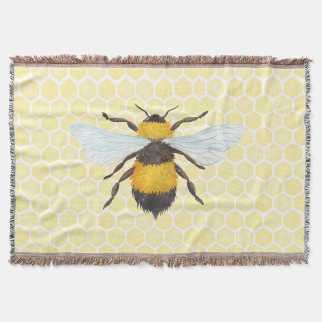 Yellow Bee and Honeycomb Throw Blanket (Front)