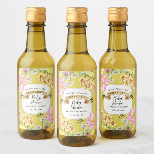 Yellow Bee and Wildflower Baby Shower Favors Wine Label