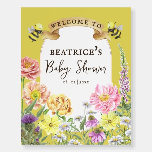 Yellow Bee and Wildflower Baby Shower Welcome Foam Board
