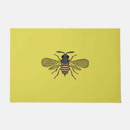 Yellow BEE Decor Vintage Honeybee Graphic Polkadot Doormat