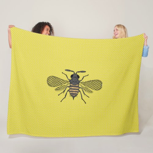 Yellow BEE Decor Vintage Honeybee Graphic Polkadot Fleece Blanket